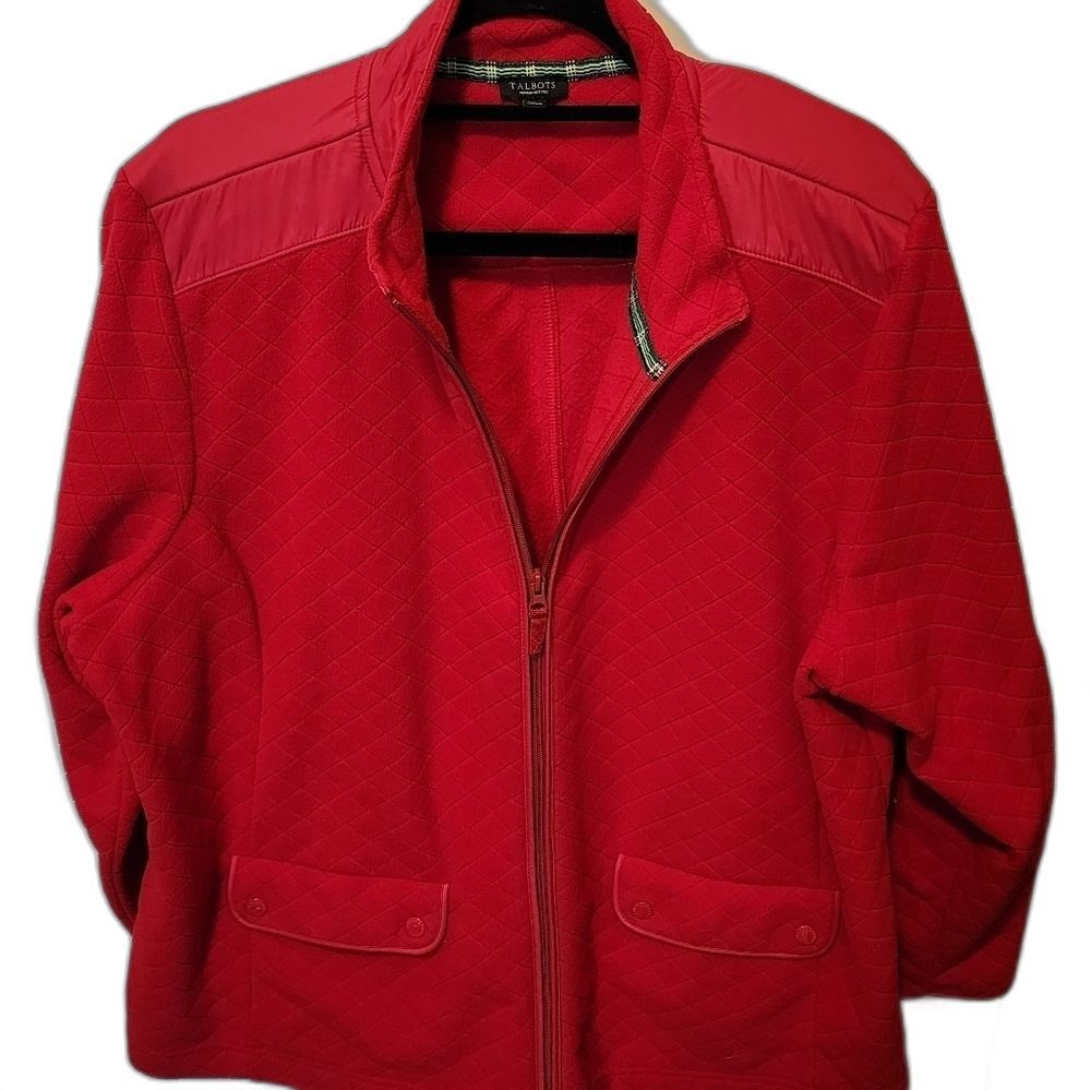 Talbots Quilted Red Fleece Jacket, Front Snap Pockets, Front Zip Sz 3XP